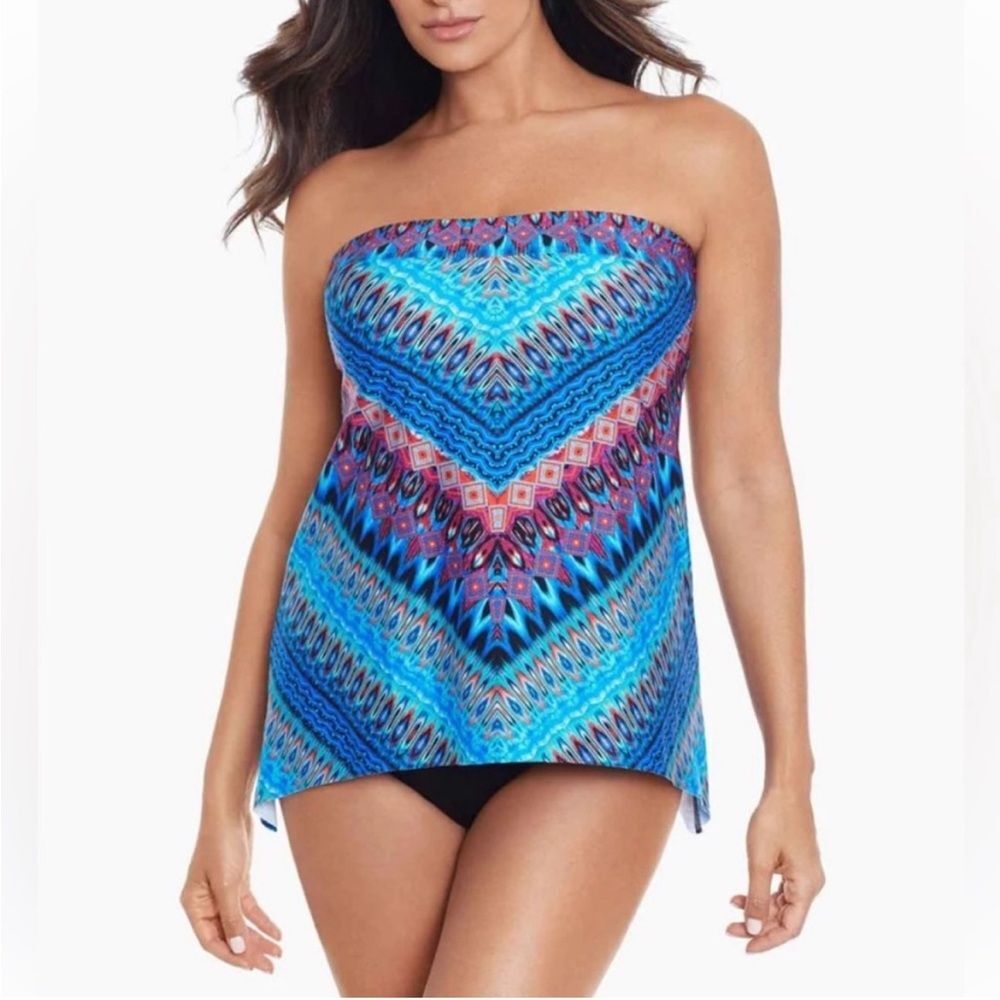 Miraclesuit Casablanca Multicolor Print Bandini Tankini Swim Top Size 8